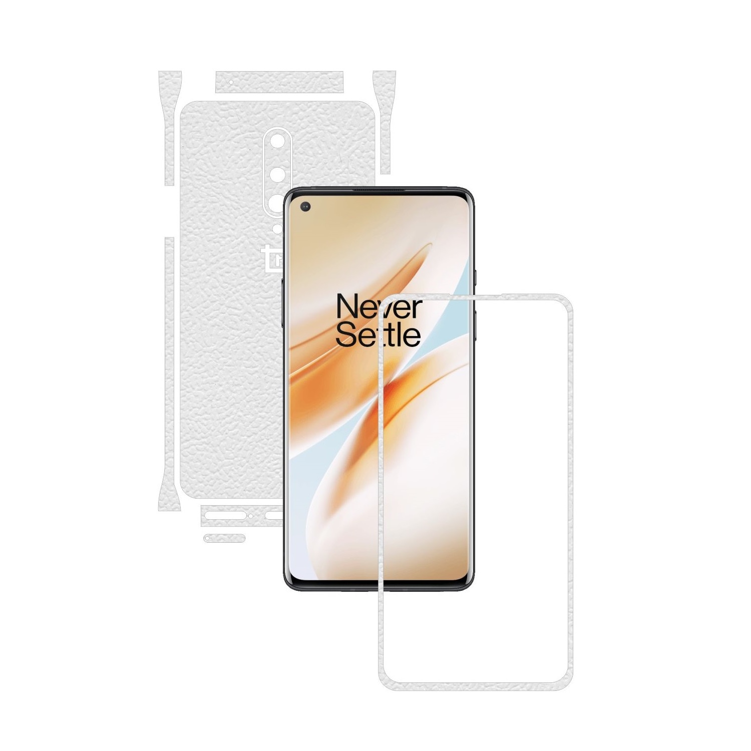 Folie Protectie Carbon Skinz pentru OnePlus 8 - Piele Alba Split Cut, Skin Adeziv Full Body Cover pentru Rama Ecran, Carcasa Spate si Laterale