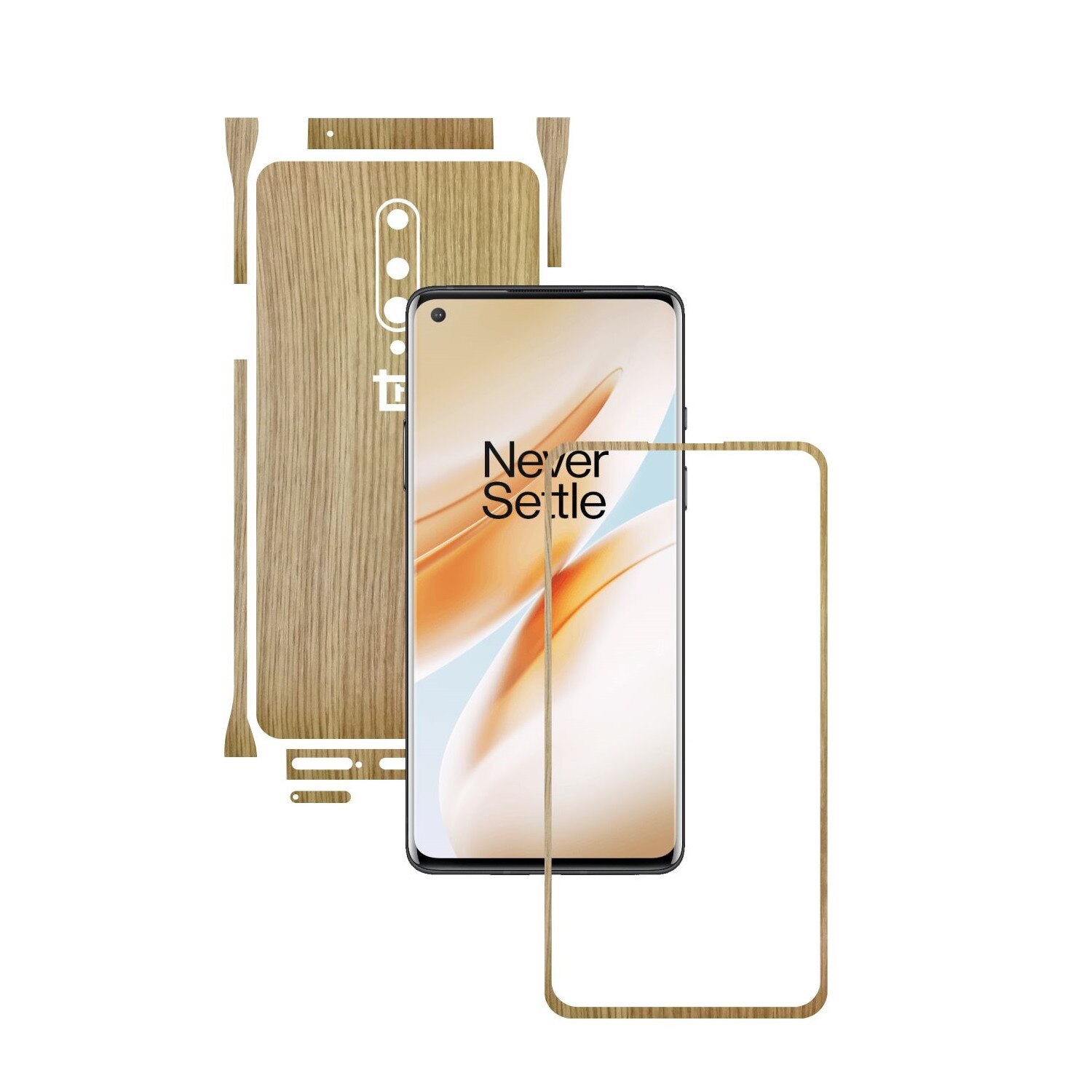 Folie Protectie Carbon Skinz pentru OnePlus 8 - Lemn Stejar Split Cut, Skin Adeziv Full Body Cover pentru Rama Ecran, Carcasa Spate si Laterale