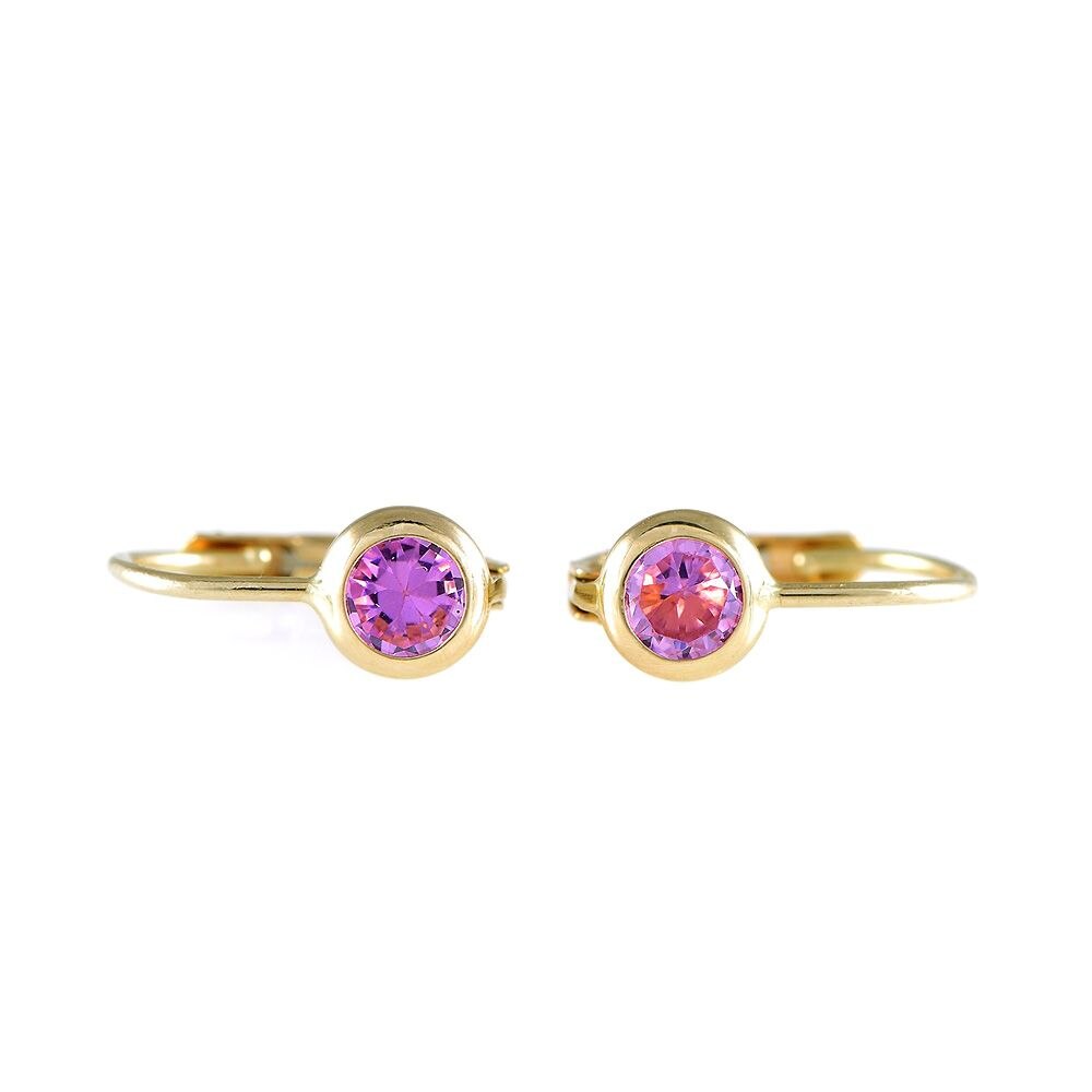 Cercei aur galben de 14k si zirconii roz