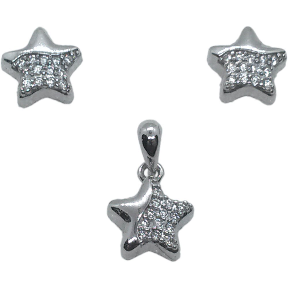Set cercei si pandantiv din argint 925 cu pietre zirconiu in forma de stea, 3.6 g