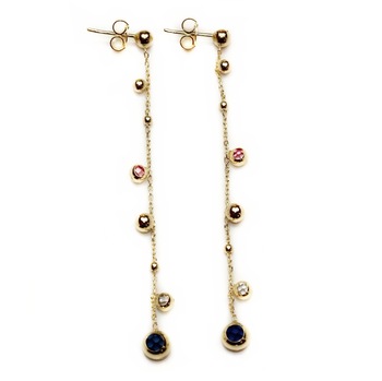 Cercei lungi din aur galben 14k cu pietre colorate, Diva Gold Cercei lungi din aur galben 14k cu pietre colorate, Diva Gold