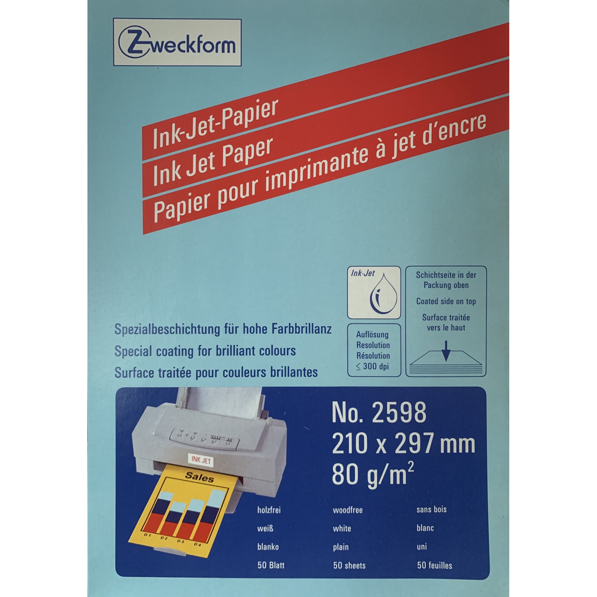 Hartie Avery Zweckform 2598, A4 (210 x 297 mm), 50 coli/cutie, inkjet