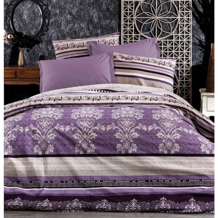 Комплект спално бельо, памук Ranforce Lux, модерен лилав модел, двама души, 70X70, 200X200, 4 части