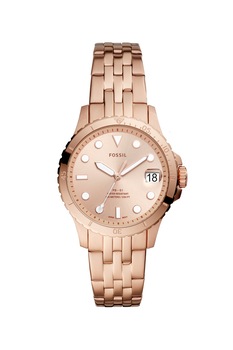 Fossil, Ceas analog cu o coroana texturata, Auriu rose Fossil, Ceas analog cu o coroana texturata, Auriu rose