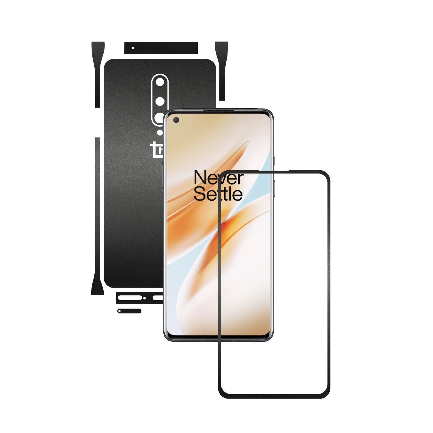 Folie Protectie Carbon Skinz pentru OnePlus 8 - Negru Mat Split Cut, Skin Adeziv Full Body Cover pentru Rama Ecran, Carcasa Spate si Laterale