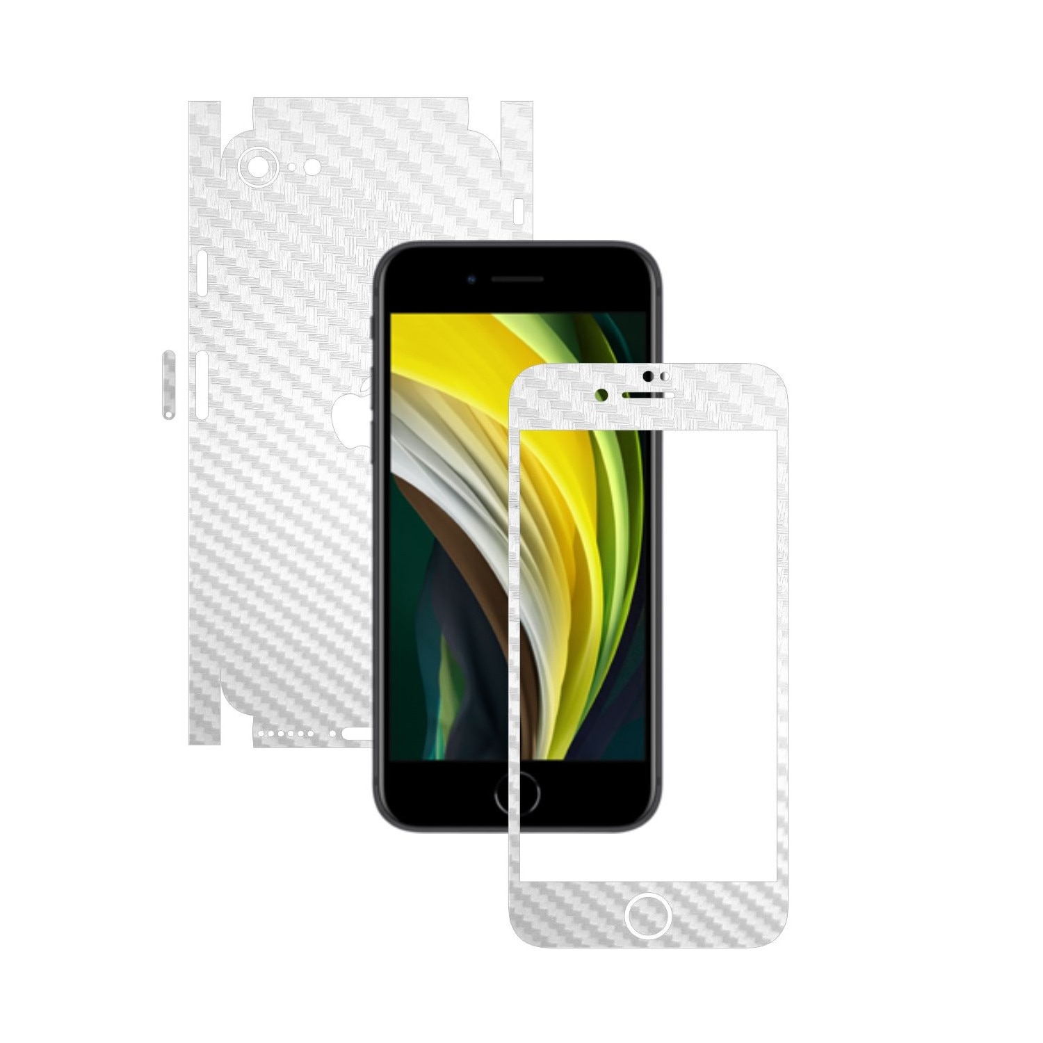 Folie Protectie Carbon Skinz pentru Apple iPhone SE 2020 - Carbon Alb 360 Cut, Skin Adeziv Full Body Cover pentru Rama Ecran, Carcasa Spate si Laterale