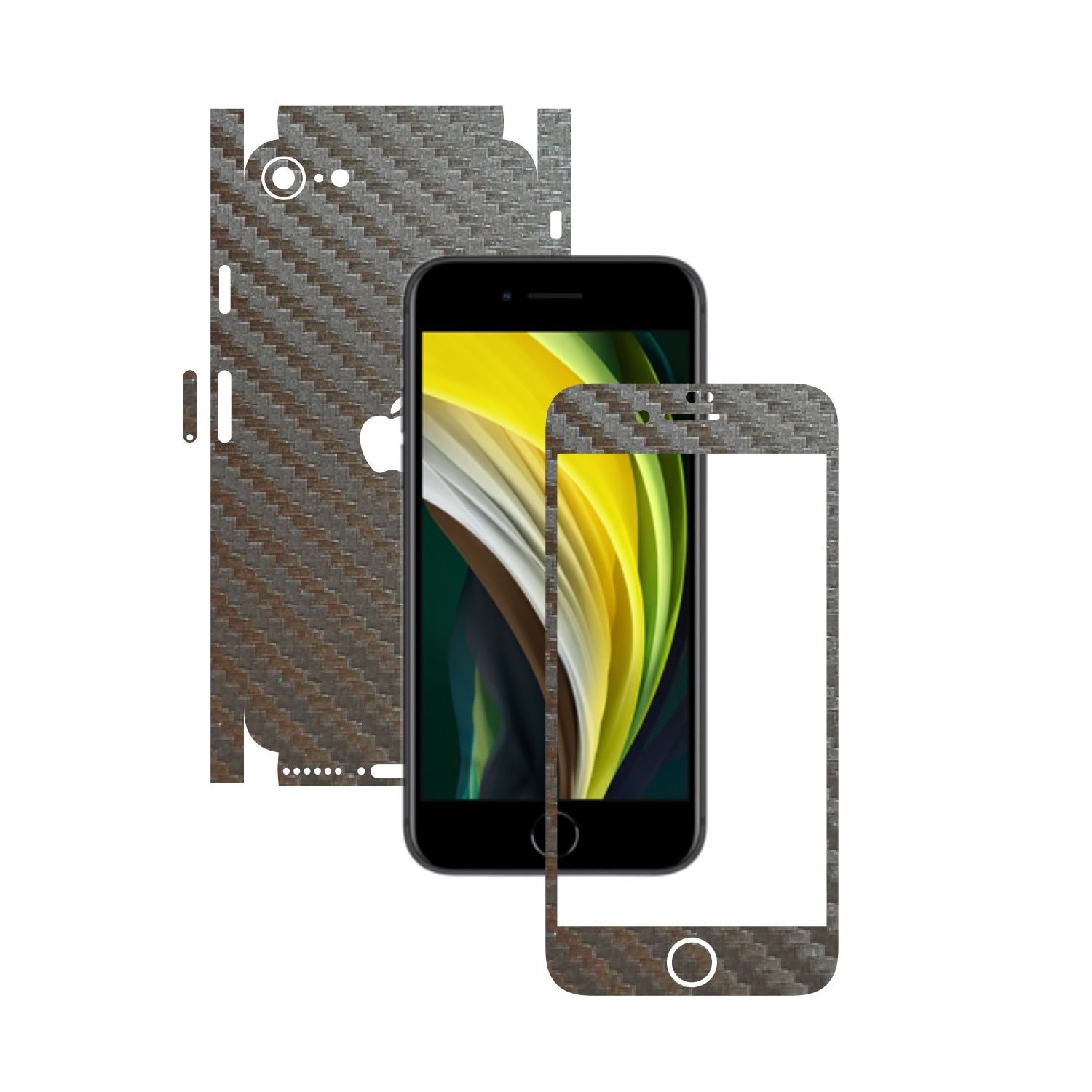 Folie Protectie Carbon Skinz pentru Apple iPhone SE 2020 - Carbon Gri Argintiu 360 Cut, Skin Adeziv Full Body Cover pentru Rama Ecran, Carcasa Spate si Laterale