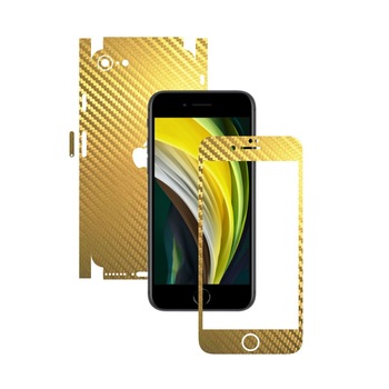 Folie Protectie Carbon Skinz pentru Apple iPhone SE 2020 - Carbon Auriu 360 Cut, Skin Adeziv Full Body Cover pentru Rama Ecran, Carcasa Spate si Laterale