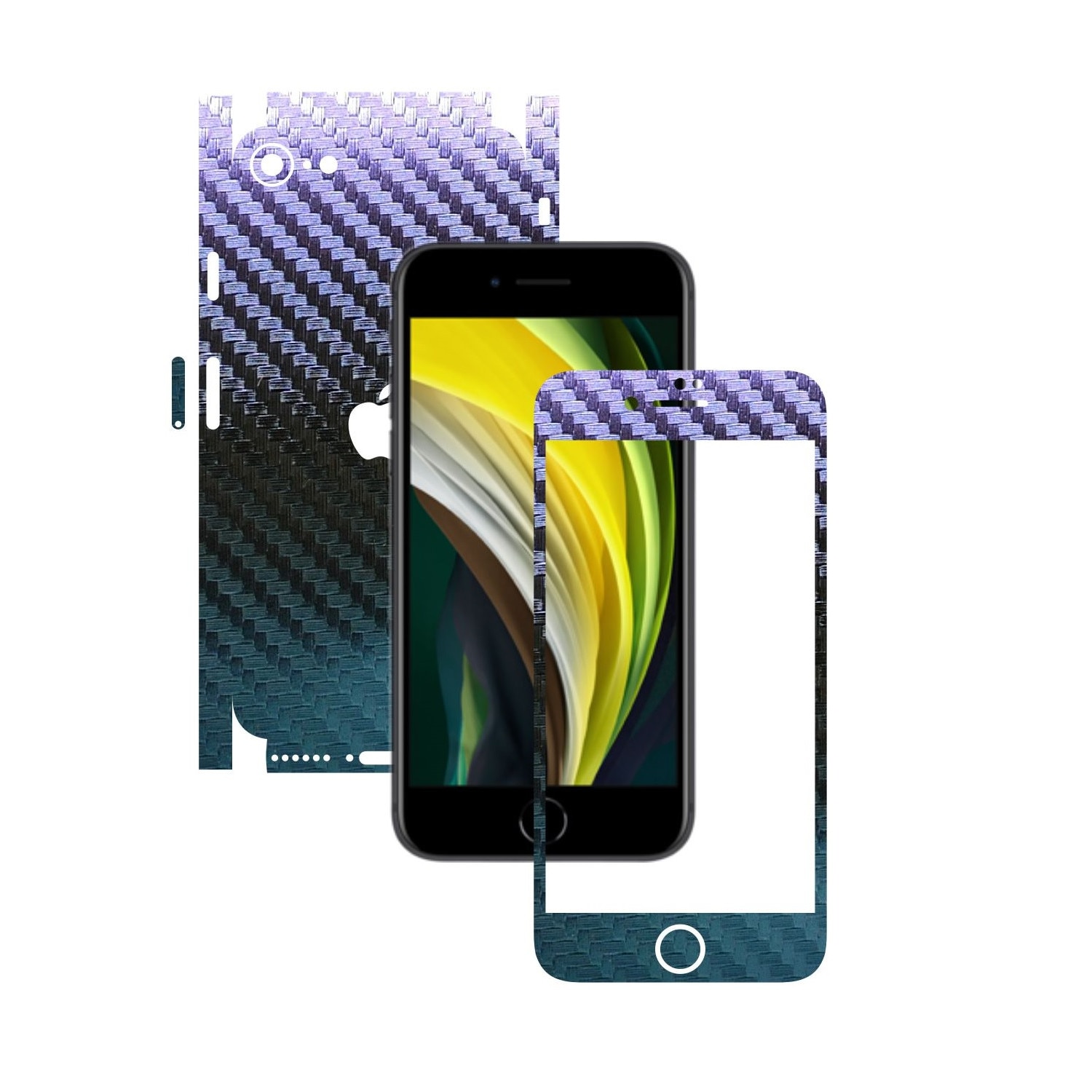 Folie Protectie Carbon Skinz pentru Apple iPhone SE 2020 - Carbon Cameleon 360 Cut, Skin Adeziv Full Body Cover pentru Rama Ecran, Carcasa Spate si Laterale