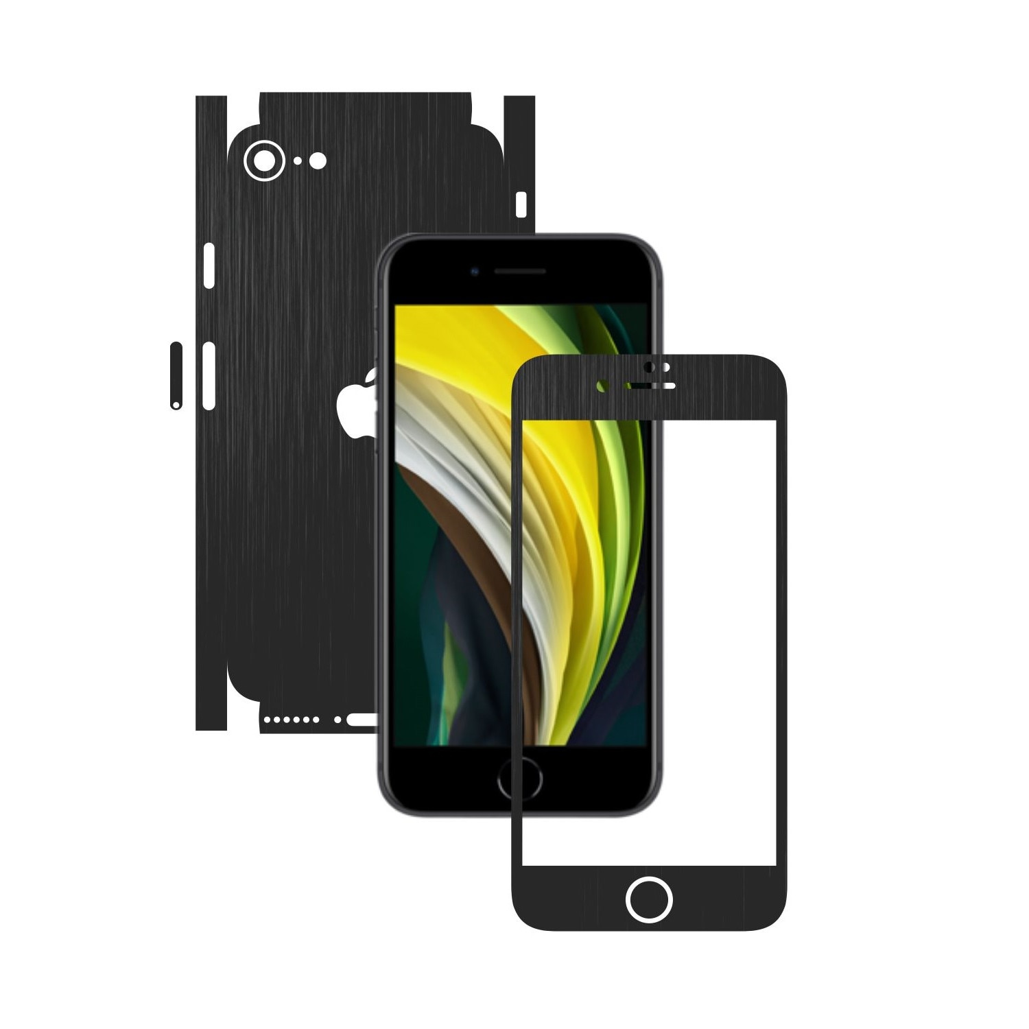 Folie Protectie Carbon Skinz pentru Apple iPhone SE 2020 - Brushed Negru 360 Cut, Skin Adeziv Full Body Cover pentru Rama Ecran, Carcasa Spate si Laterale