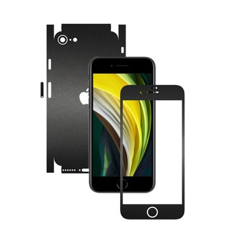 Folie Protectie Carbon Skinz pentru Apple iPhone SE 2020 - Negru Mat 360 Cut, Skin Adeziv Full Body Cover pentru Rama Ecran, Carcasa Spate si Laterale