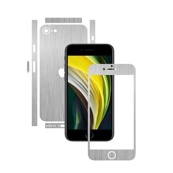 Folie Protectie Carbon Skinz pentru Apple iPhone SE 2020 - Brushed Argintiu Split Cut, Skin Adeziv Full Body Cover pentru Rama Ecran, Carcasa Spate si Laterale