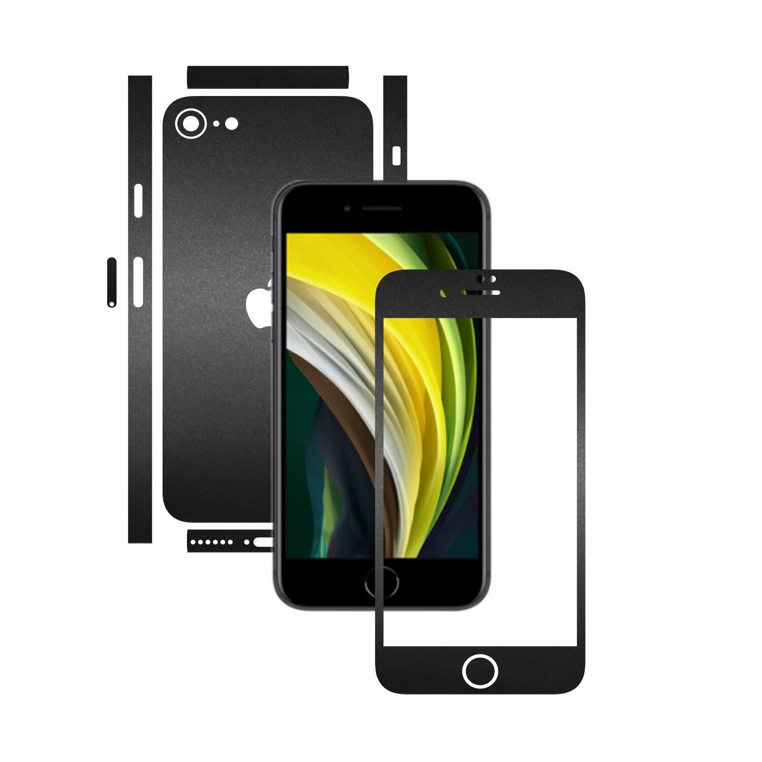 Folie Protectie Carbon Skinz pentru Apple iPhone SE 2020 - Negru Mat Split Cut, Skin Adeziv Full Body Cover pentru Rama Ecran, Carcasa Spate si Laterale