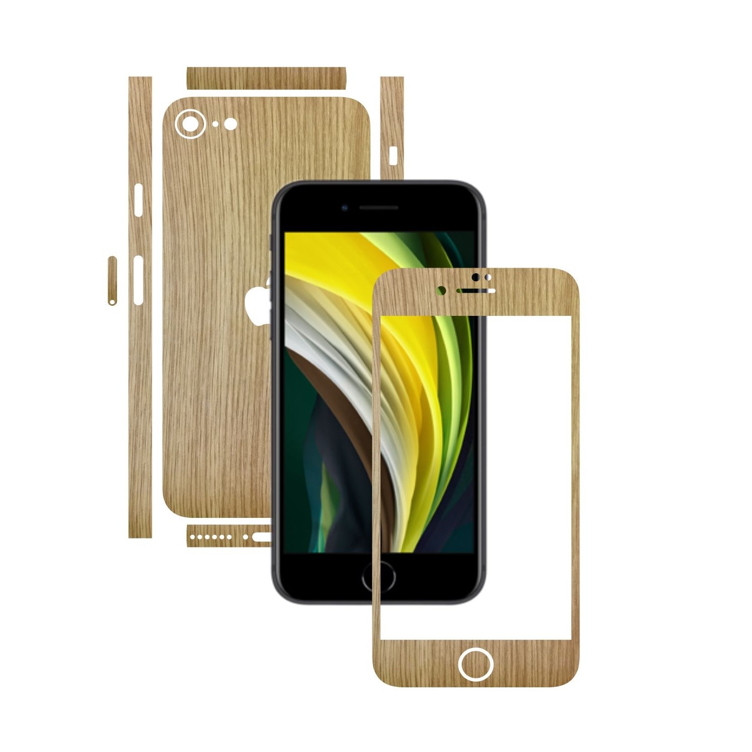 Folie Protectie Carbon Skinz pentru Apple iPhone SE 2020 - Lemn Stejar Split Cut, Skin Adeziv Full Body Cover pentru Rama Ecran, Carcasa Spate si Laterale