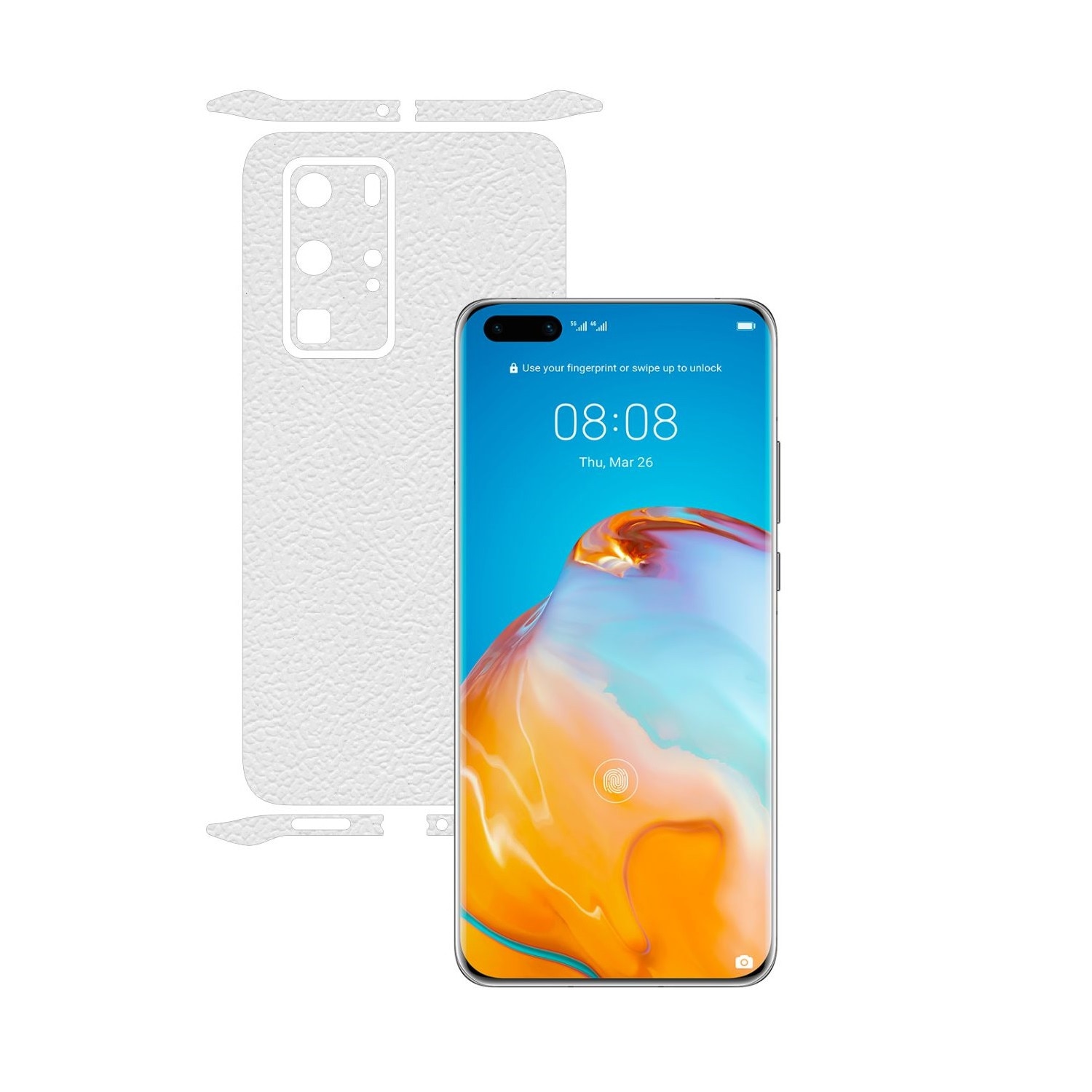 Folie Protectie Carbon Skinz pentru Huawei P40 Pro - Piele Alba Split Cut, Skin Adeziv Full Body Cover pentru Rama Ecran, Carcasa Spate si Laterale