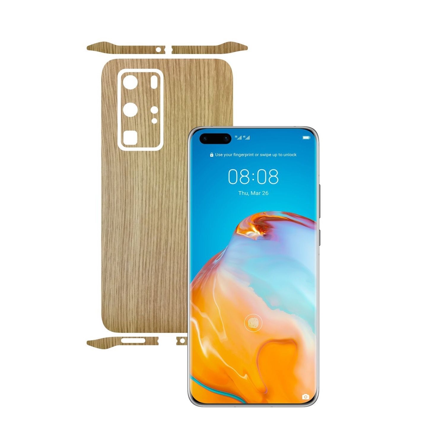 Folie Protectie Carbon Skinz pentru Huawei P40 Pro - Lemn Stejar Split Cut, Skin Adeziv Full Body Cover pentru Rama Ecran, Carcasa Spate si Laterale