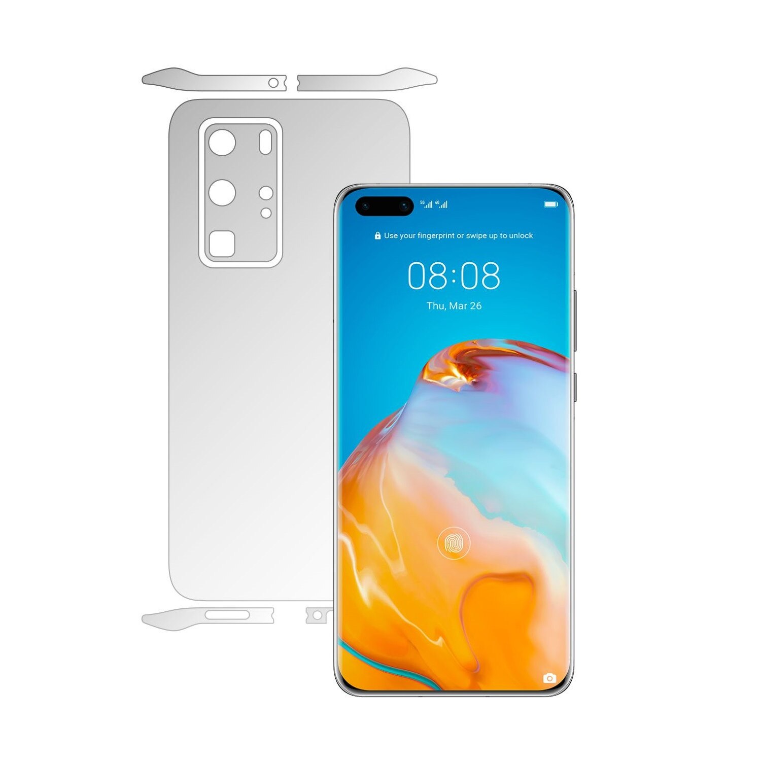 Folie Protectie Spate Invisible Skinz UHD AutoRegeneranta pentru Huawei P40 Pro - Folie Siliconica Ultra-Clear cu taiere Split Cut pentru Carcasa Spate si Laterale, Skin Adeziv Transparent