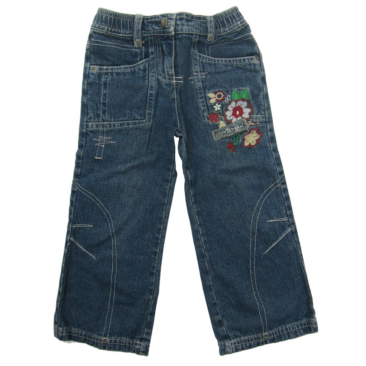 Blugi casual, fete, Primii Pasi, cu floricele, albastru, Albastru inchis