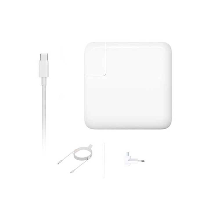 Set Incarcator USB-C 87W si cablu USB-C la USB-C 1m compatibil cu modelul A1719, Apple MacBook Pro 15" (2017) Touch Bar A1707 (Retina, Mid 2017) (Retina, Late 2016), MacBook Pro 15" Touch/Mid-2018 A1990