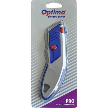 Cutter profesional Optima, lama trapezoidala + 5 rezerve SK5, cu auto-incarcare, zinc cu rubber grip Cutter profesional Optima, lama trapezoidala + 5 rezerve SK5, cu auto-incarcare, zinc cu rubber grip