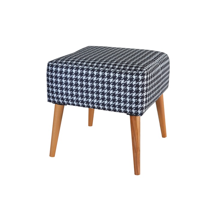 Taburet patrat imprimeu pepit Valencia Homs, 42 x 45 x 42 cm alb-negru