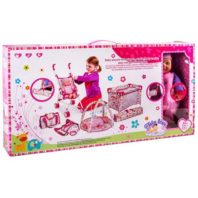 Set bebelus cu patut,carucior ,marsupiu, covoras de joaca si geanta