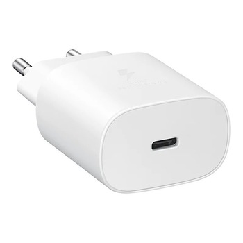 Incarcator retea Samsung Super Fast Charging, USB-C, 25W, Alb + Cablu Samsung USB-C, 1 m, Alb Incarcator retea Samsung Super Fast Charging, USB-C, 25W, Alb + Cablu Samsung USB-C, 1 m, Alb