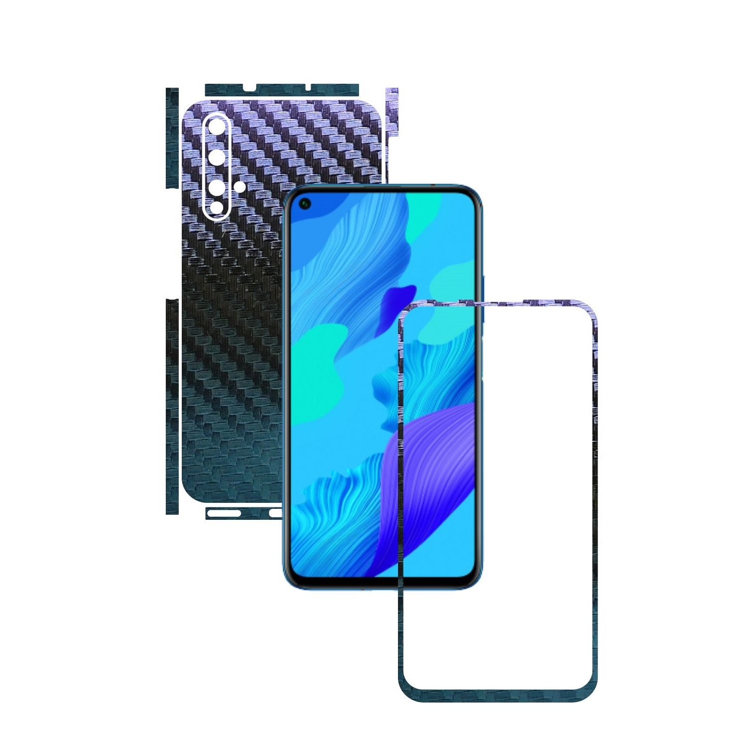 Folie Protectie Carbon Skinz pentru Huawei Nova 5T - Carbon Cameleon Split Cut, Skin Adeziv Full Body Cover pentru Rama Ecran, Carcasa Spate si Laterale