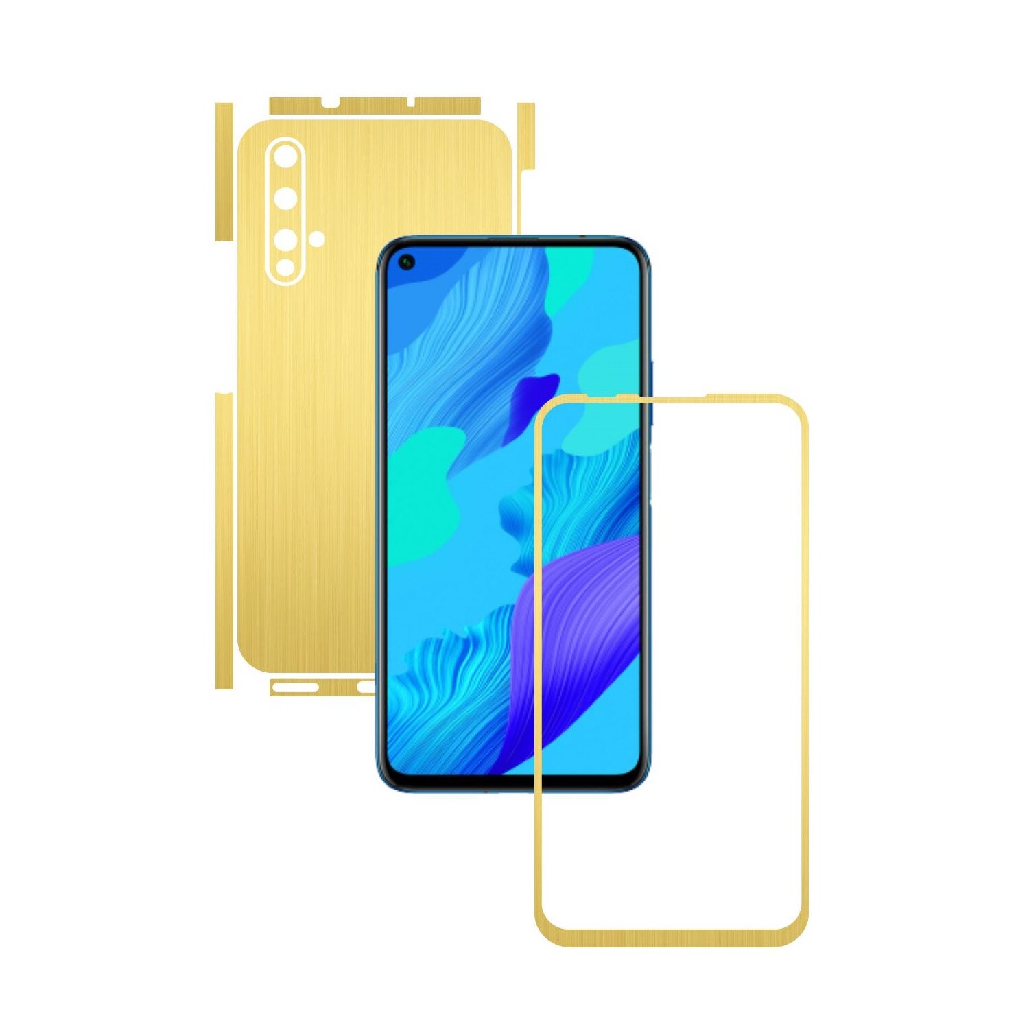 Folie Protectie Carbon Skinz pentru Huawei Nova 5T - Brushed Auriu Split Cut, Skin Adeziv Full Body Cover pentru Rama Ecran, Carcasa Spate si Laterale