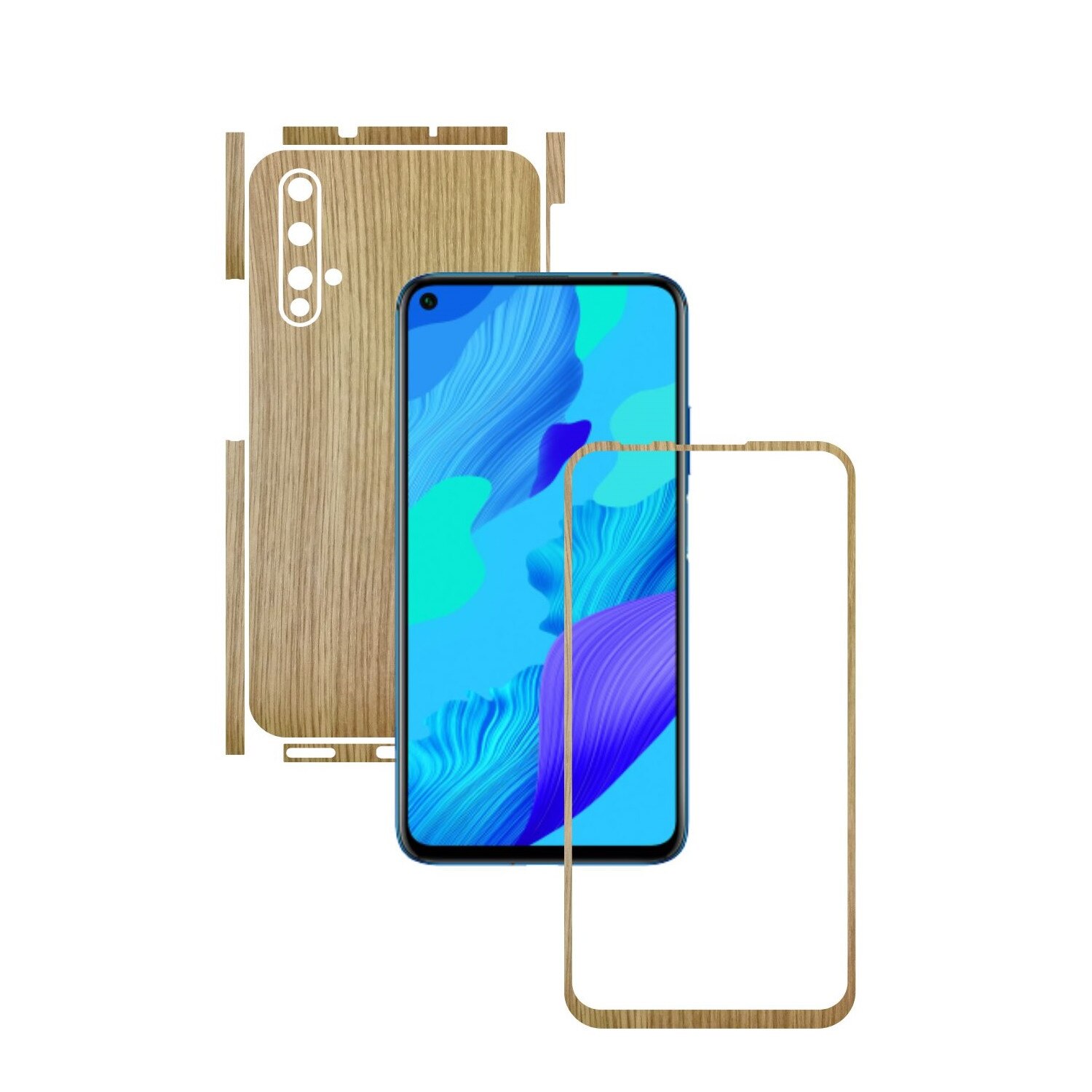 Folie Protectie Carbon Skinz pentru Huawei Nova 5T - Lemn Stejar Split Cut, Skin Adeziv Full Body Cover pentru Rama Ecran, Carcasa Spate si Laterale