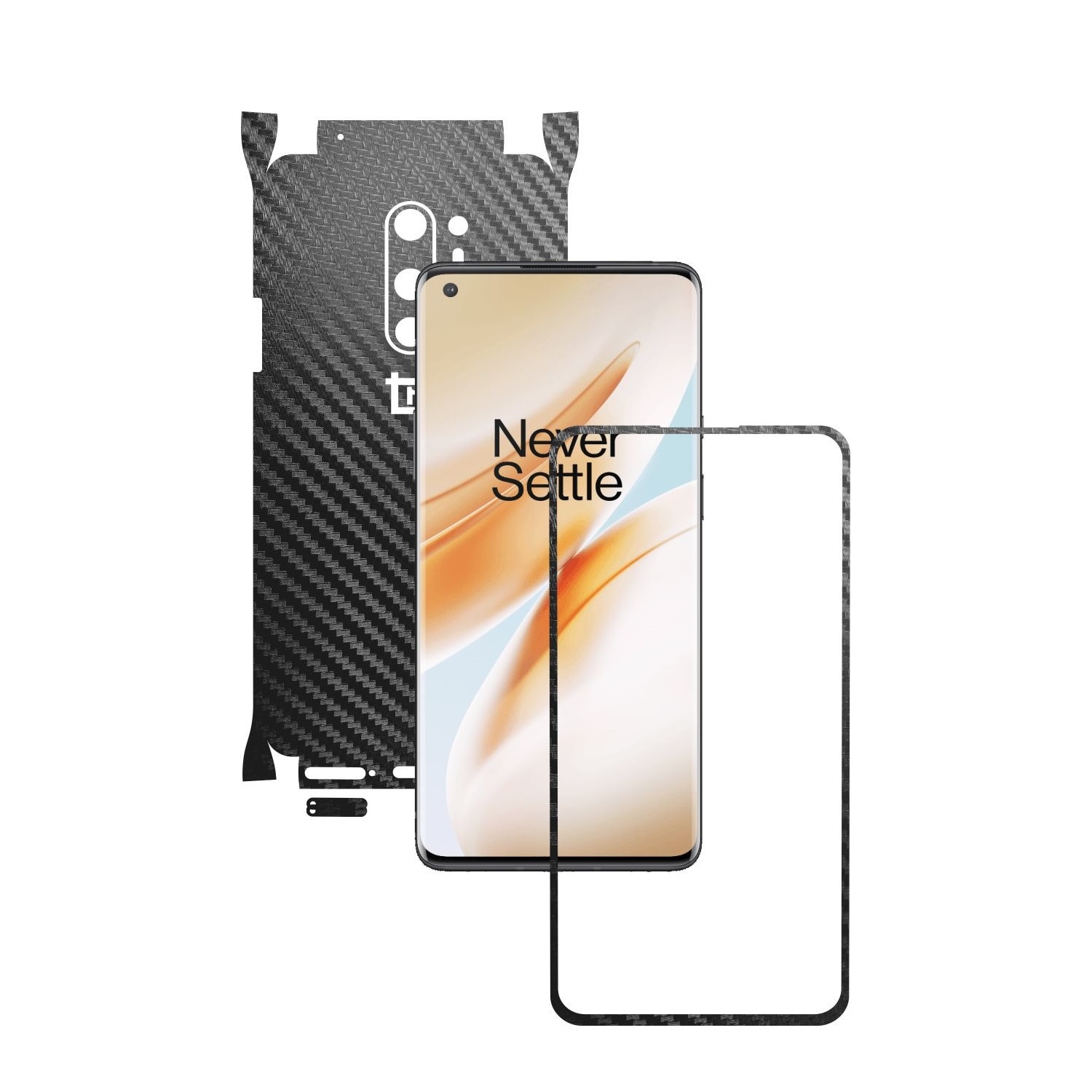 Folie Protectie Carbon Skinz pentru OnePlus 8 Pro - Carbon Negru 360 Cut, Skin Adeziv Full Body Cover pentru Rama Ecran, Carcasa Spate si Laterale