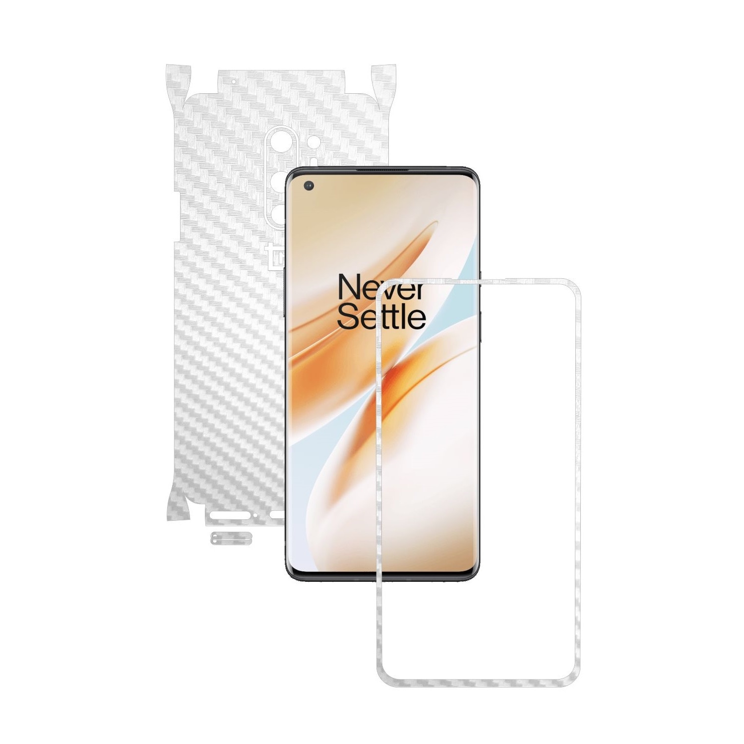 Folie Protectie Carbon Skinz pentru OnePlus 8 Pro - Carbon Alb 360 Cut, Skin Adeziv Full Body Cover pentru Rama Ecran, Carcasa Spate si Laterale