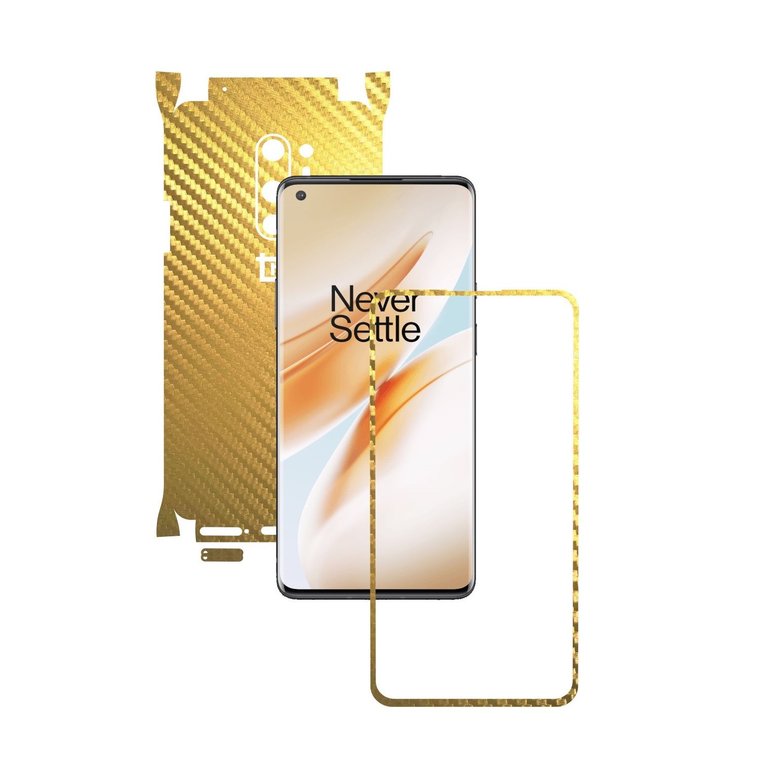 Folie Protectie Carbon Skinz pentru OnePlus 8 Pro - Carbon Auriu 360 Cut, Skin Adeziv Full Body Cover pentru Rama Ecran, Carcasa Spate si Laterale
