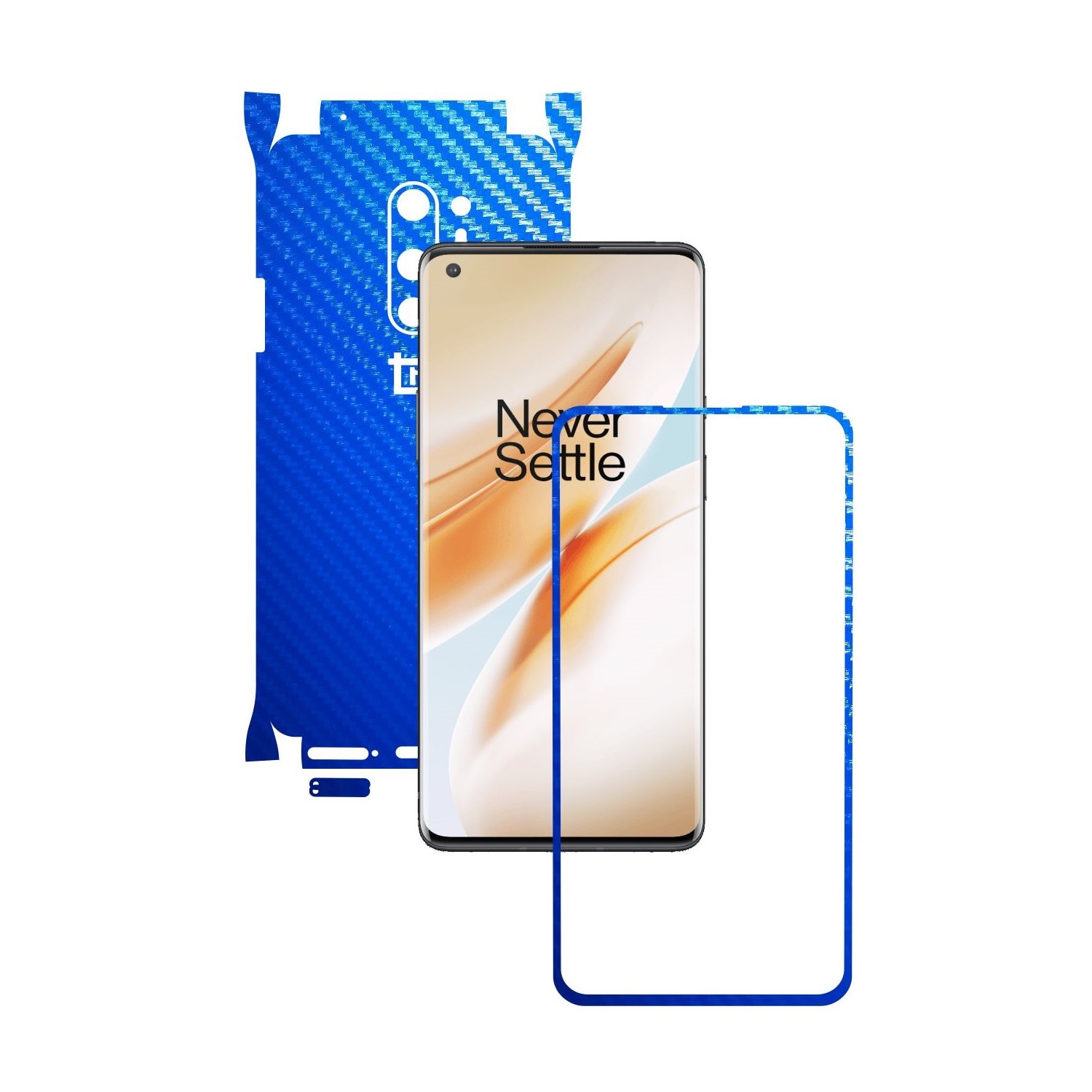 Folie Protectie Carbon Skinz pentru OnePlus 8 Pro - Carbon Albastru 360 Cut, Skin Adeziv Full Body Cover pentru Rama Ecran, Carcasa Spate si Laterale