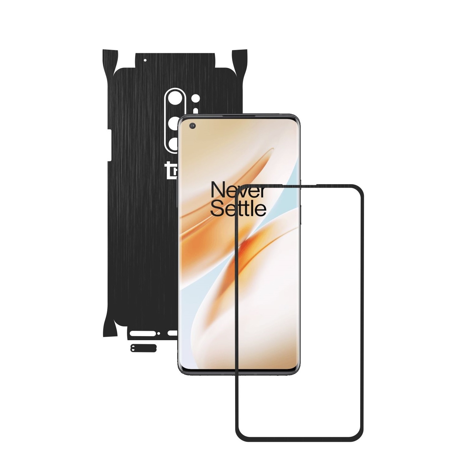 Folie Protectie Carbon Skinz pentru OnePlus 8 Pro - Brushed Negru 360 Cut, Skin Adeziv Full Body Cover pentru Rama Ecran, Carcasa Spate si Laterale