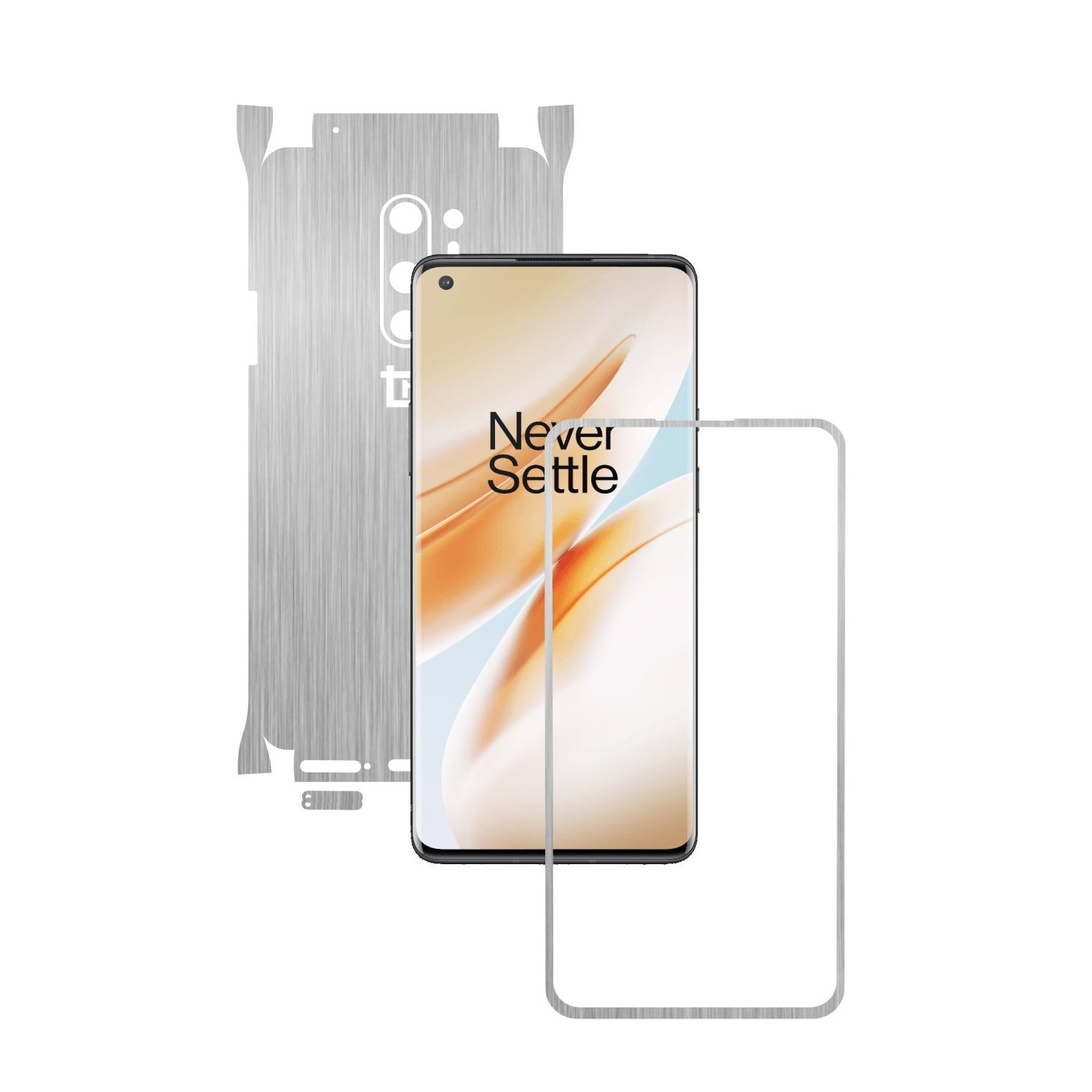 Folie Protectie Carbon Skinz pentru OnePlus 8 Pro - Brushed Argintiu 360 Cut, Skin Adeziv Full Body Cover pentru Rama Ecran, Carcasa Spate si Laterale