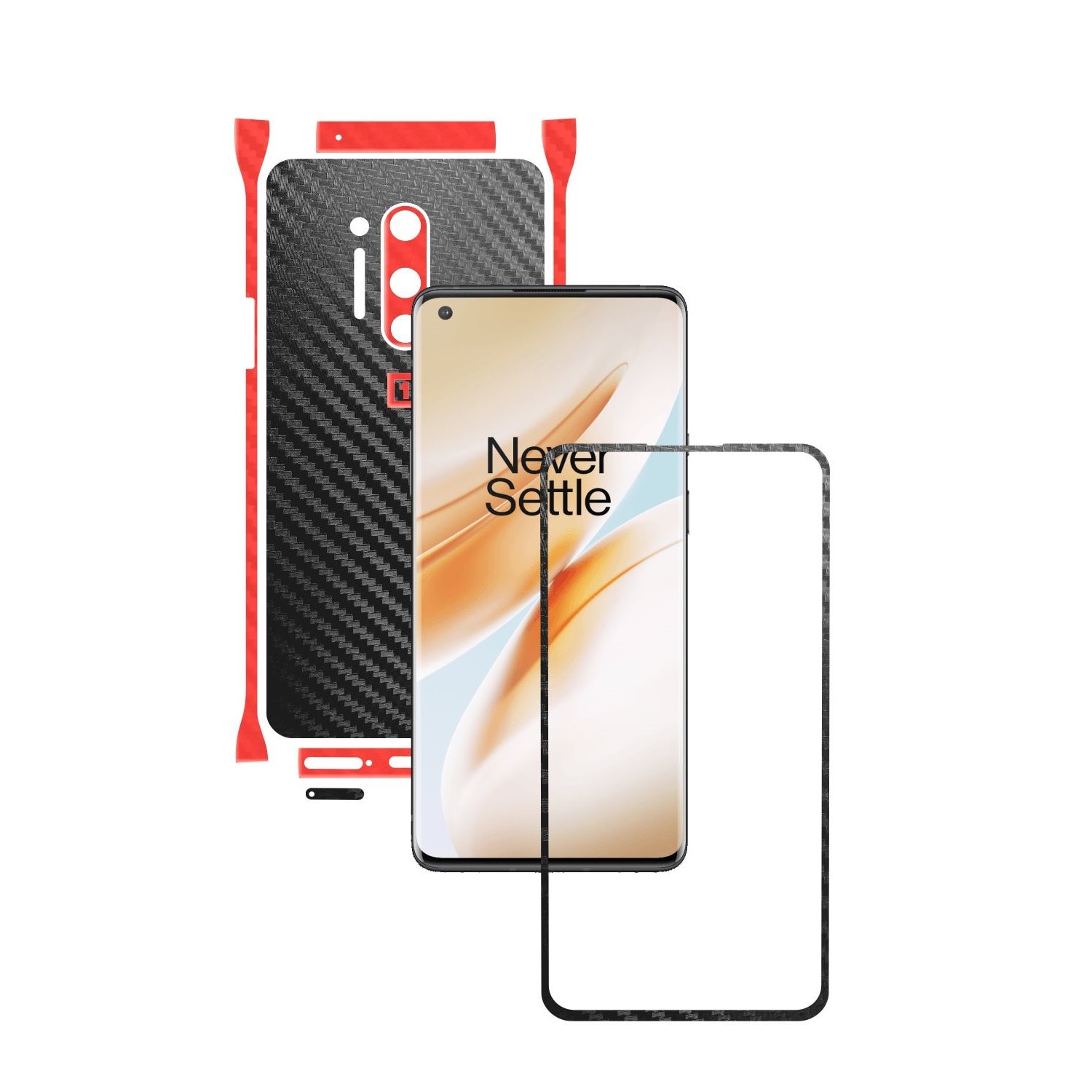 Folie Protectie Carbon Skinz pentru OnePlus 8 Pro - Carbon Two Tone Negru / Rosu, Skin Adeziv Full Body Cover pentru Rama Ecran, Carcasa Spate si Laterale