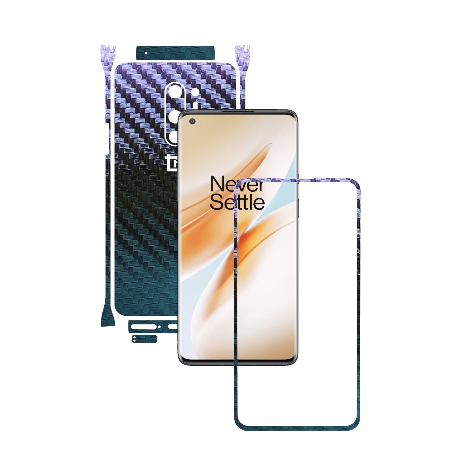 Folie Protectie Carbon Skinz pentru OnePlus 8 Pro - Carbon Cameleon Split Cut, Skin Adeziv Full Body Cover pentru Rama Ecran, Carcasa Spate si Laterale