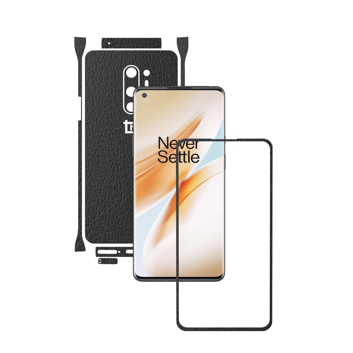 Folie Protectie Carbon Skinz pentru OnePlus 8 Pro - Piele Neagra Split Cut, Skin Adeziv Full Body Cover pentru Rama Ecran, Carcasa Spate si Laterale