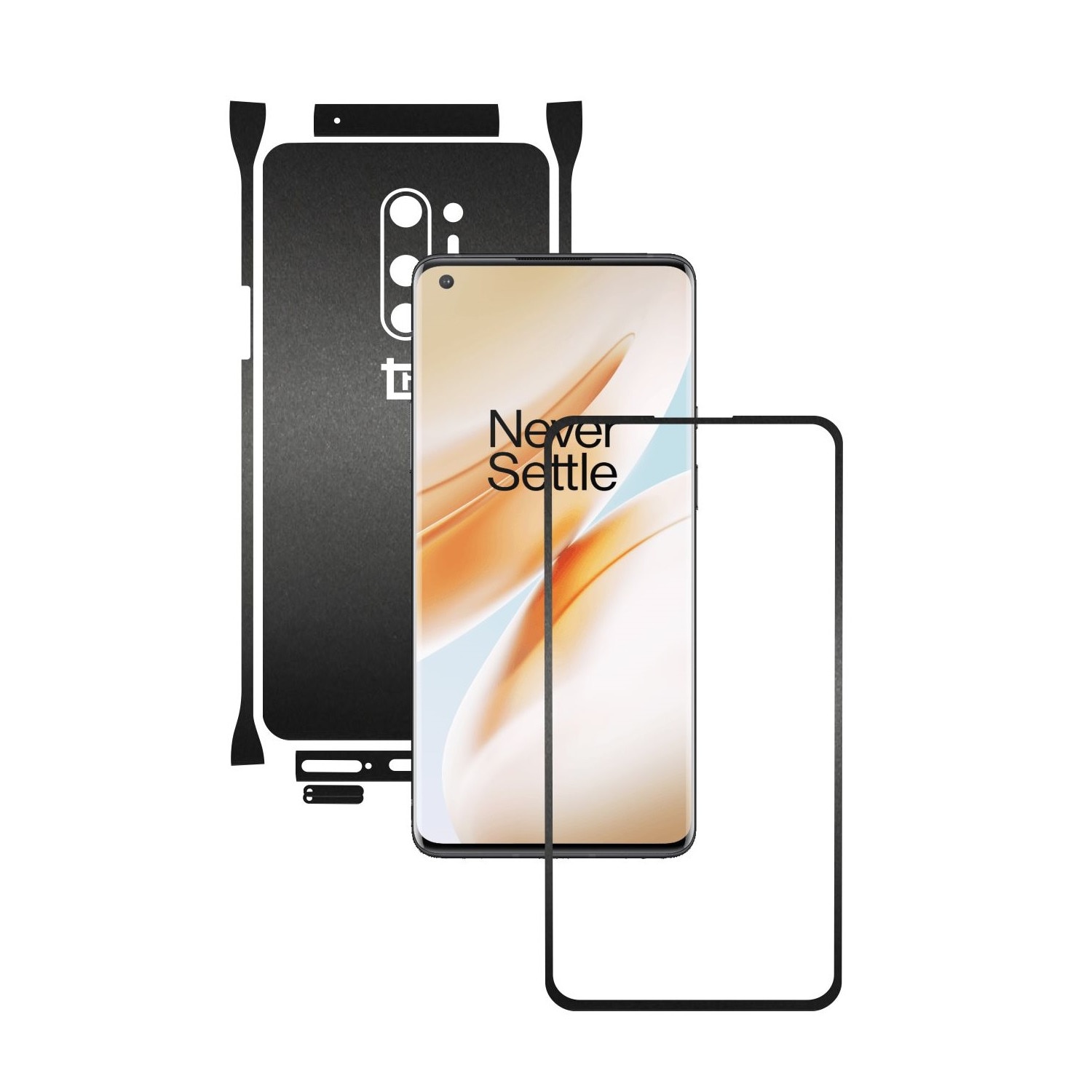 Folie Protectie Carbon Skinz pentru OnePlus 8 Pro - Negru Mat Split Cut, Skin Adeziv Full Body Cover pentru Rama Ecran, Carcasa Spate si Laterale