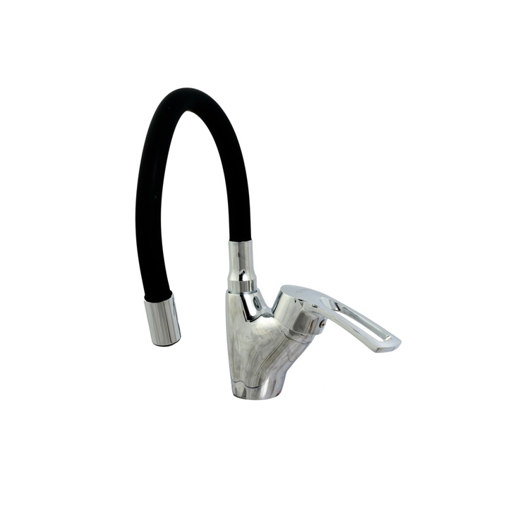 Кухненски смесител TRENDY S, тип лебед, черна гъвкава тръба