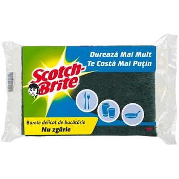 Burete SCOTCH BRITE, cu Canelura, Spuma Poliuretanica si Fibra Abraziva Burete SCOTCH BRITE, cu Canelura, Spuma Poliuretanica si Fibra Abraziva