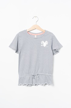 Esprit, Bluza cu model in dungi si terminatii valurite, Alb/Gri inchis, 116-122 CM Esprit, Bluza cu model in dungi si terminatii valurite, Alb/Gri inchis, 116-122 CM