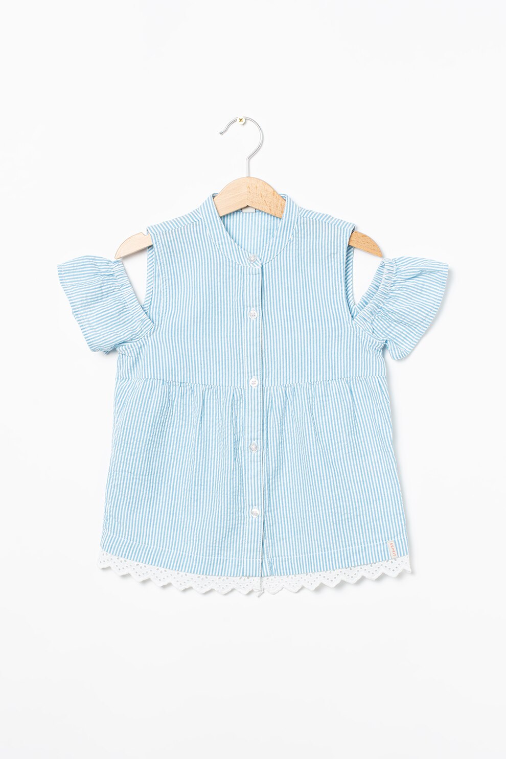 Esprit, Camasa cu decupaje pe umeri si model in dungi, Alb/Albastru