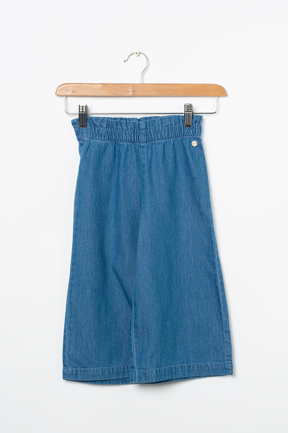 Esprit, Pantaloni scurti din chambray, cu croiala ampla si talie elastica, Albastru inchis