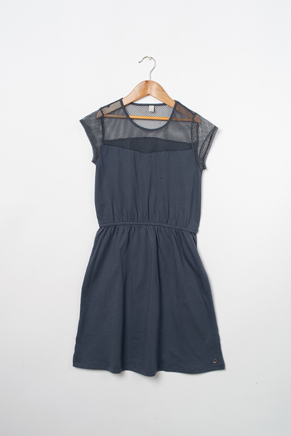 Esprit, Rochie evazata cu segment de plasa, Gri carbune