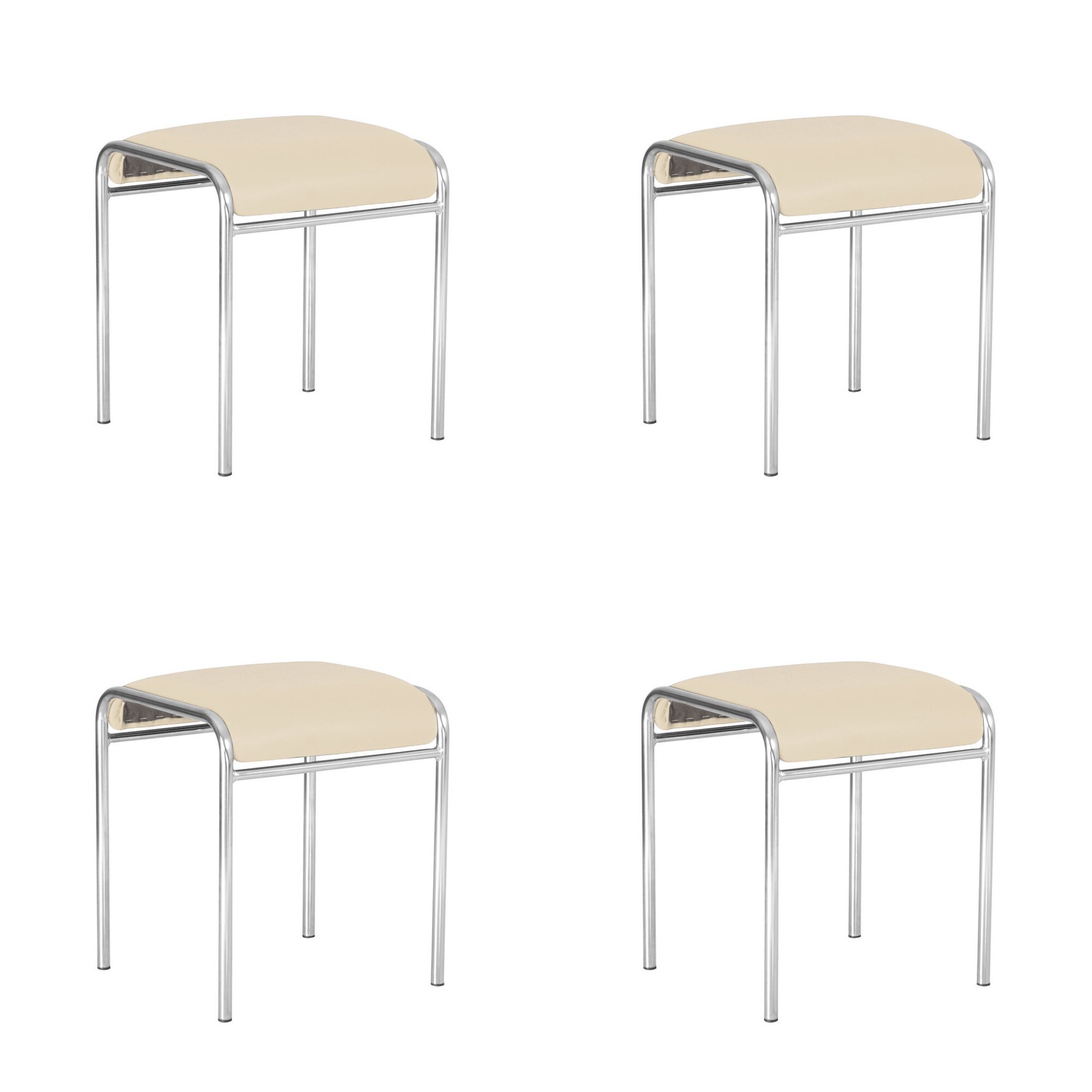 Set 4 scaune bucatarie CADDY CHROME, piele ecologica, Crem