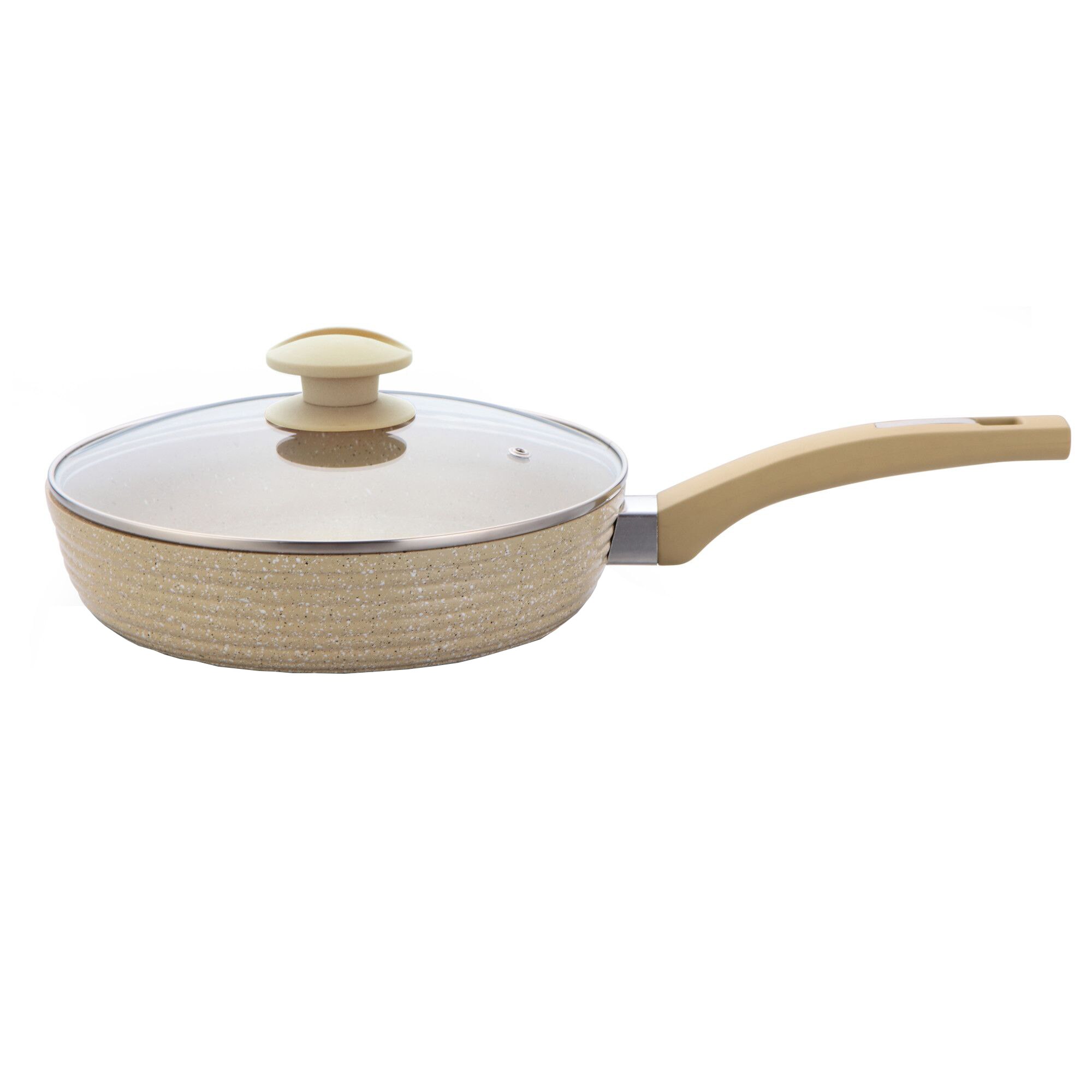 Tigaie din aluminiu Grunberg turnat si interior din ceramica marmorata, Ø24 cm, bej