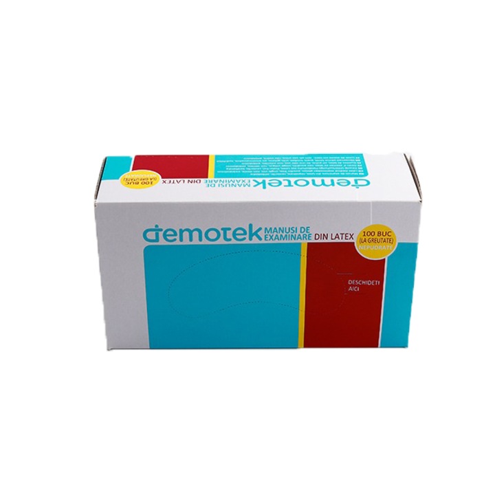 Manusi din latex de unica folosinta, Demotek, nepudrate, Marimea M, 100 bucati