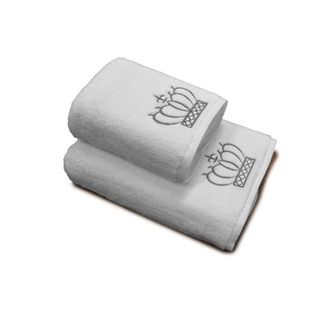 Set 2 Prosoape baie Brodate, Prosoape HOTEL, bumbac 100%, Alb, 70x140cm+50x90cm, 650gr/mp, Model Coroana, Broderie Argintiu Set 2 Prosoape baie Brodate, Prosoape HOTEL, bumbac 100%, Alb, 70x140cm+50x90cm, 650gr/mp, Model Coroana, Broderie Argintiu